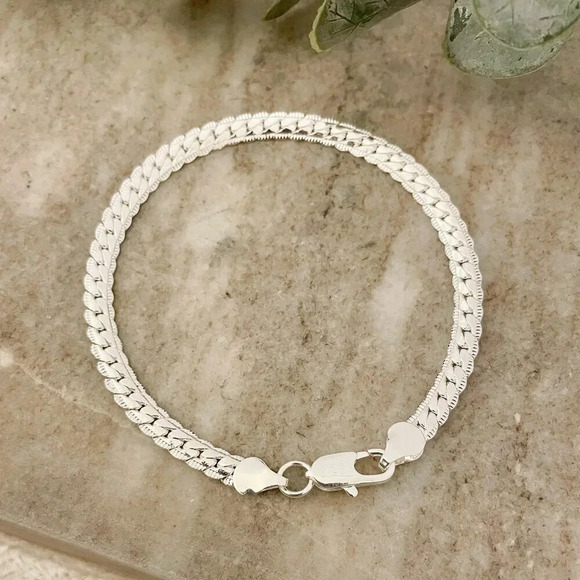 925 Sterling Silver Flat Snake Chain Bracelet Dainty Snakechain Link Bracelet - Picture 5 of 7